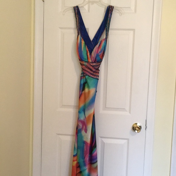 Multi-colored cross back prom dress - Picture 3 of 5